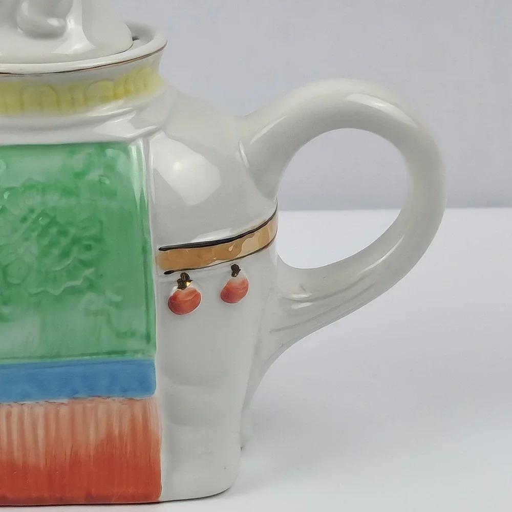 Vintage Elephant Teapot Porcelain Japan Gold Gilt Figural Tea Pot White Elephant